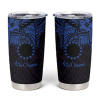 Kia Orana Cook Islands Tumbler Cup Circle Stars With Floral Navy Blue Pattern LT01 Blue - Polynesian Pride