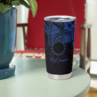 Kia Orana Cook Islands Tumbler Cup Circle Stars With Floral Navy Blue Pattern LT01 - Polynesian Pride