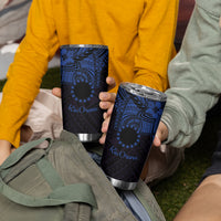 Kia Orana Cook Islands Tumbler Cup Circle Stars With Floral Navy Blue Pattern LT01 - Polynesian Pride