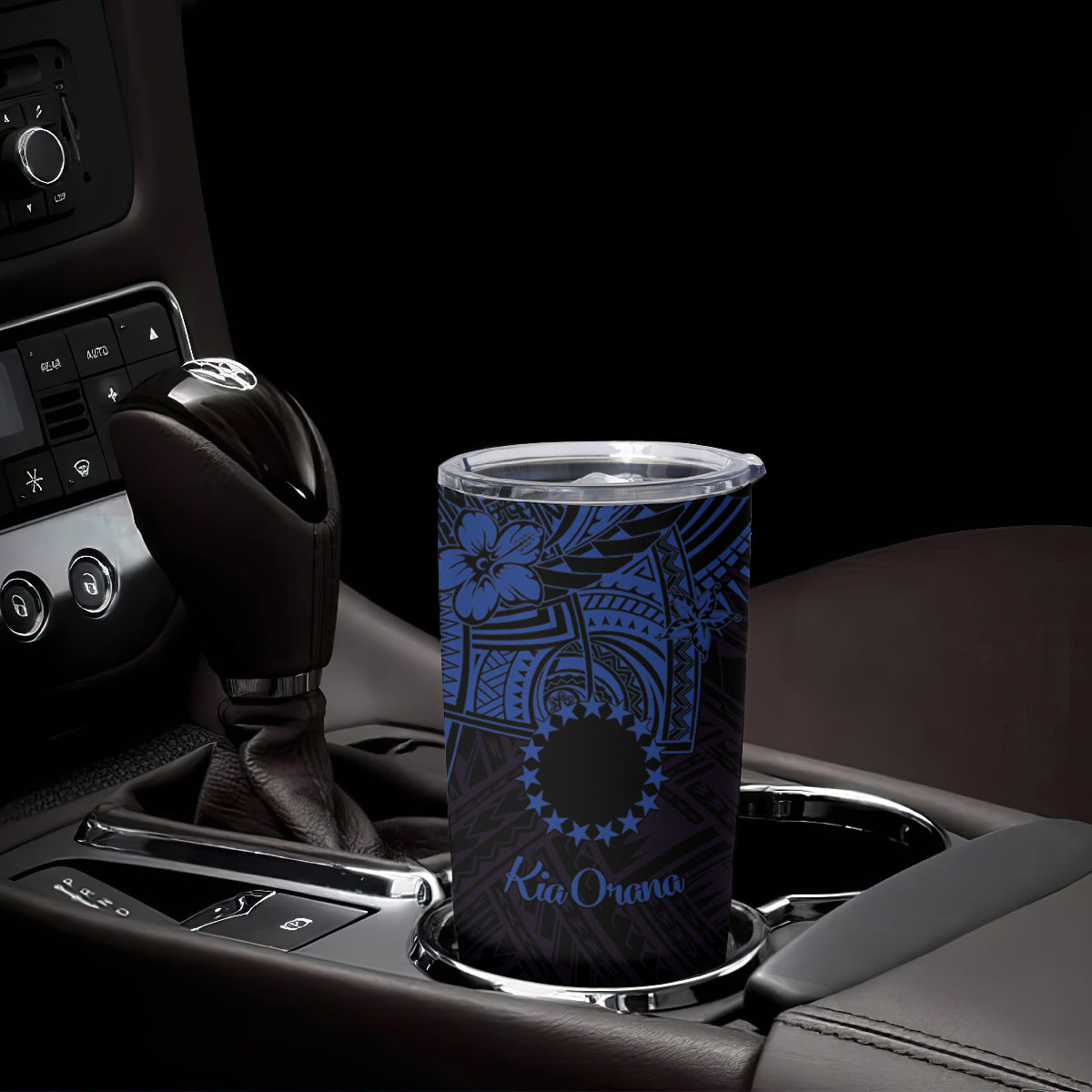 Kia Orana Cook Islands Tumbler Cup Circle Stars With Floral Navy Blue Pattern LT01 - Polynesian Pride