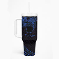 Kia Orana Cook Islands Tumbler With Handle Circle Stars With Floral Navy Blue Pattern LT01 - Polynesian Pride