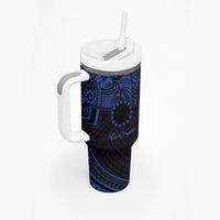 Kia Orana Cook Islands Tumbler With Handle Circle Stars With Floral Navy Blue Pattern LT01 - Polynesian Pride