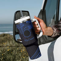 Kia Orana Cook Islands Tumbler With Handle Circle Stars With Floral Navy Blue Pattern LT01 - Polynesian Pride