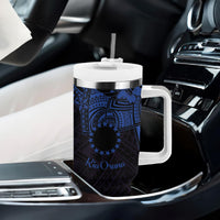 Kia Orana Cook Islands Tumbler With Handle Circle Stars With Floral Navy Blue Pattern LT01 - Polynesian Pride