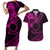 Kia Orana Cook Islands Couples Matching Short Sleeve Bodycon Dress and Hawaiian Shirt Circle Stars With Floral Pink Pattern LT01 Pink - Polynesian Pride