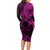 Kia Orana Cook Islands Long Sleeve Bodycon Dress Circle Stars With Floral Pink Pattern LT01 - Polynesian Pride