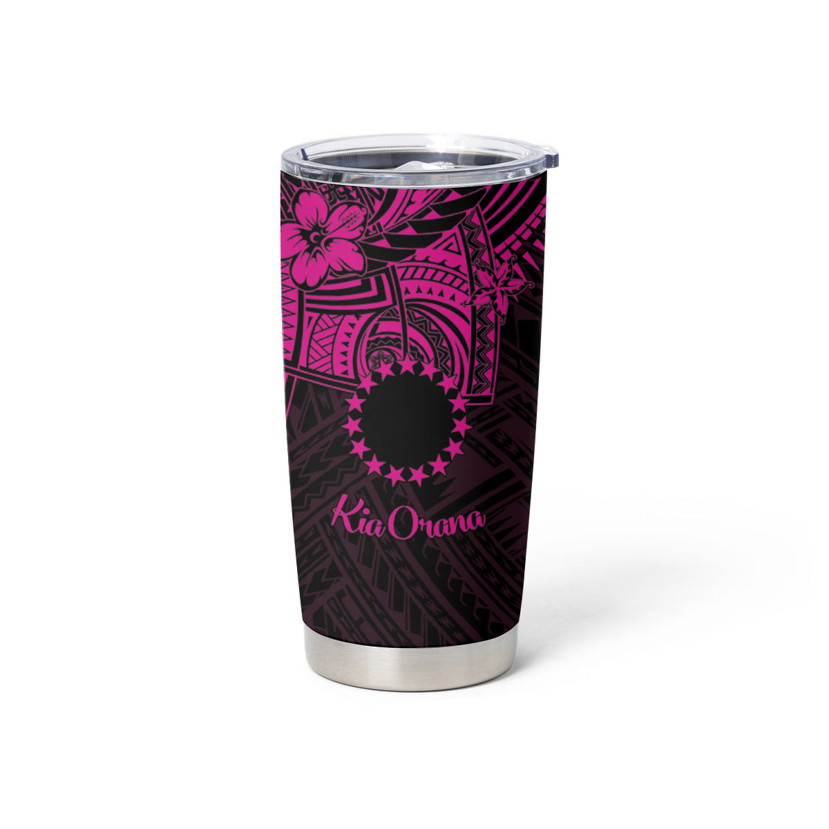 Kia Orana Cook Islands Tumbler Cup Circle Stars With Floral Pink Pattern LT01 - Polynesian Pride