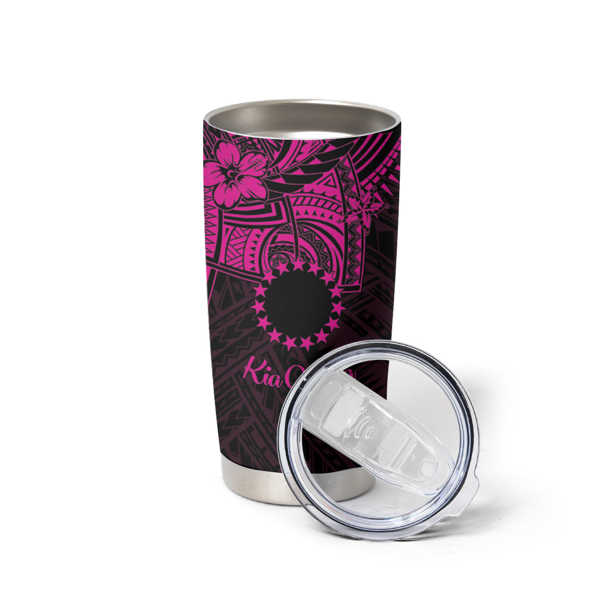 Kia Orana Cook Islands Tumbler Cup Circle Stars With Floral Pink Pattern LT01 - Polynesian Pride