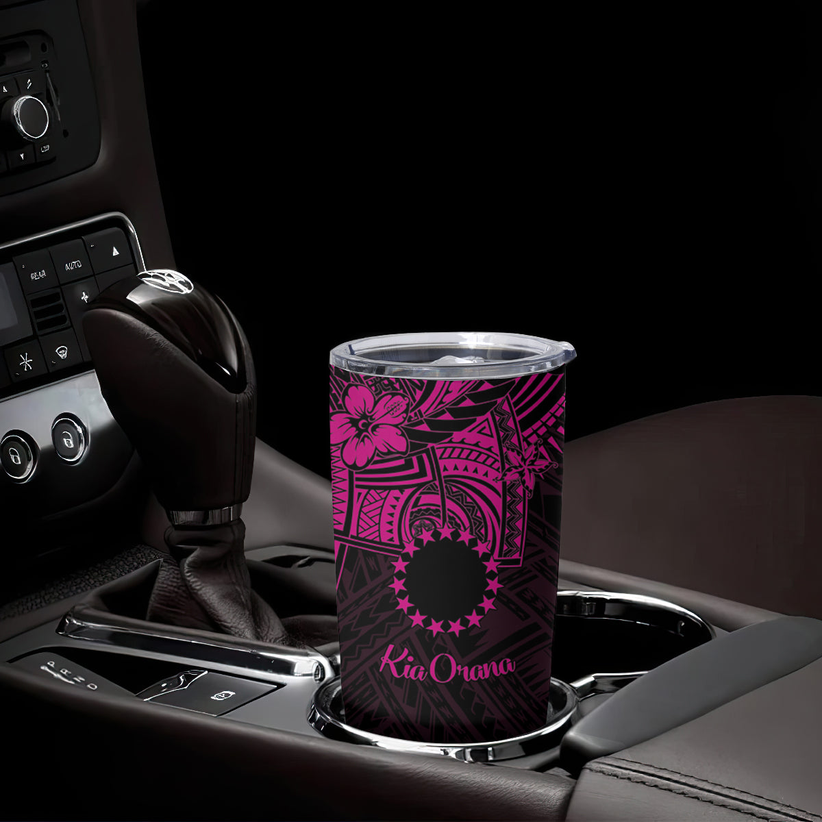 Kia Orana Cook Islands Tumbler Cup Circle Stars With Floral Pink Pattern LT01 - Polynesian Pride