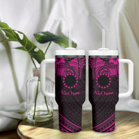 Kia Orana Cook Islands Tumbler With Handle Circle Stars With Floral Pink Pattern LT01 - Polynesian Pride