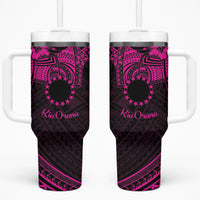 Kia Orana Cook Islands Tumbler With Handle Circle Stars With Floral Pink Pattern LT01 One Size: 40 oz Pink - Polynesian Pride