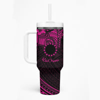 Kia Orana Cook Islands Tumbler With Handle Circle Stars With Floral Pink Pattern LT01 - Polynesian Pride