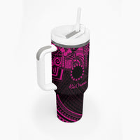 Kia Orana Cook Islands Tumbler With Handle Circle Stars With Floral Pink Pattern LT01 - Polynesian Pride