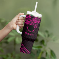 Kia Orana Cook Islands Tumbler With Handle Circle Stars With Floral Pink Pattern LT01 - Polynesian Pride