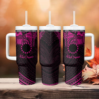 Kia Orana Cook Islands Tumbler With Handle Circle Stars With Floral Pink Pattern LT01 - Polynesian Pride