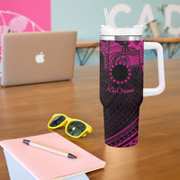 Kia Orana Cook Islands Tumbler With Handle Circle Stars With Floral Pink Pattern LT01 - Polynesian Pride