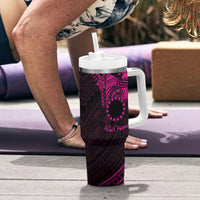 Kia Orana Cook Islands Tumbler With Handle Circle Stars With Floral Pink Pattern LT01 - Polynesian Pride