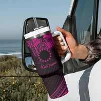 Kia Orana Cook Islands Tumbler With Handle Circle Stars With Floral Pink Pattern LT01 - Polynesian Pride