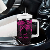 Kia Orana Cook Islands Tumbler With Handle Circle Stars With Floral Pink Pattern LT01 - Polynesian Pride