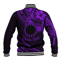 Kia Orana Cook Islands Baseball Jacket Circle Stars With Floral Purple Pattern LT01 - Polynesian Pride