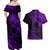 Kia Orana Cook Islands Couples Matching Off Shoulder Maxi Dress and Hawaiian Shirt Circle Stars With Floral Purple Pattern LT01 - Polynesian Pride