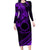 Kia Orana Cook Islands Long Sleeve Bodycon Dress Circle Stars With Floral Purple Pattern LT01 Long Dress Purple - Polynesian Pride