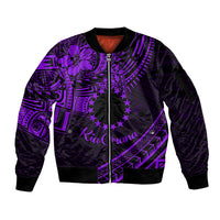 Kia Orana Cook Islands Sleeve Zip Bomber Jacket Circle Stars With Floral Purple Pattern LT01 Unisex Purple - Polynesian Pride