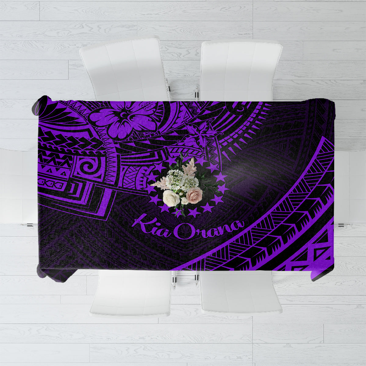 Kia Orana Cook Islands Tablecloth Circle Stars With Floral Purple Pattern LT01 Purple - Polynesian Pride