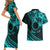 Kia Orana Cook Islands Couples Matching Short Sleeve Bodycon Dress and Hawaiian Shirt Circle Stars With Floral Turquoise Pattern LT01 - Polynesian Pride