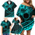 Kia Orana Cook Islands Family Matching Off Shoulder Short Dress and Hawaiian Shirt Circle Stars With Floral Turquoise Pattern LT01 - Polynesian Pride