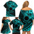 Kia Orana Cook Islands Family Matching Off Shoulder Short Dress and Hawaiian Shirt Circle Stars With Floral Turquoise Pattern LT01 - Polynesian Pride