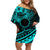 Kia Orana Cook Islands Family Matching Off Shoulder Short Dress and Hawaiian Shirt Circle Stars With Floral Turquoise Pattern LT01 Mom's Dress Turquoise - Polynesian Pride