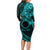 Kia Orana Cook Islands Long Sleeve Bodycon Dress Circle Stars With Floral Turquoise Pattern LT01 - Polynesian Pride