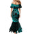 Kia Orana Cook Islands Mermaid Dress Circle Stars With Floral Turquoise Pattern LT01 - Polynesian Pride