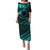 Kia Orana Cook Islands Puletasi Circle Stars With Floral Turquoise Pattern LT01 Long Dress Turquoise - Polynesian Pride