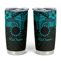 Kia Orana Cook Islands Tumbler Cup Circle Stars With Floral Turquoise Pattern LT01 Turquoise - Polynesian Pride