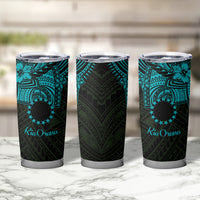 Kia Orana Cook Islands Tumbler Cup Circle Stars With Floral Turquoise Pattern LT01 - Polynesian Pride