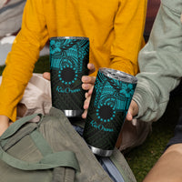 Kia Orana Cook Islands Tumbler Cup Circle Stars With Floral Turquoise Pattern LT01 - Polynesian Pride