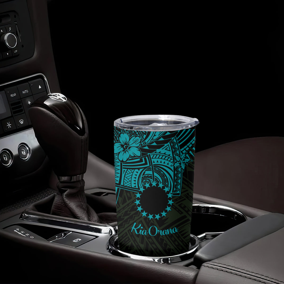 Kia Orana Cook Islands Tumbler Cup Circle Stars With Floral Turquoise Pattern LT01 - Polynesian Pride