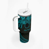 Kia Orana Cook Islands Tumbler With Handle Circle Stars With Floral Turquoise Pattern LT01 - Polynesian Pride