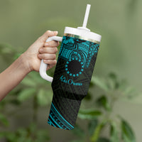 Kia Orana Cook Islands Tumbler With Handle Circle Stars With Floral Turquoise Pattern LT01 - Polynesian Pride