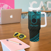 Kia Orana Cook Islands Tumbler With Handle Circle Stars With Floral Turquoise Pattern LT01 - Polynesian Pride