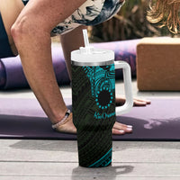 Kia Orana Cook Islands Tumbler With Handle Circle Stars With Floral Turquoise Pattern LT01 - Polynesian Pride