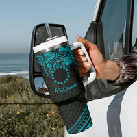 Kia Orana Cook Islands Tumbler With Handle Circle Stars With Floral Turquoise Pattern LT01 - Polynesian Pride
