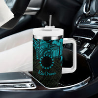 Kia Orana Cook Islands Tumbler With Handle Circle Stars With Floral Turquoise Pattern LT01 - Polynesian Pride