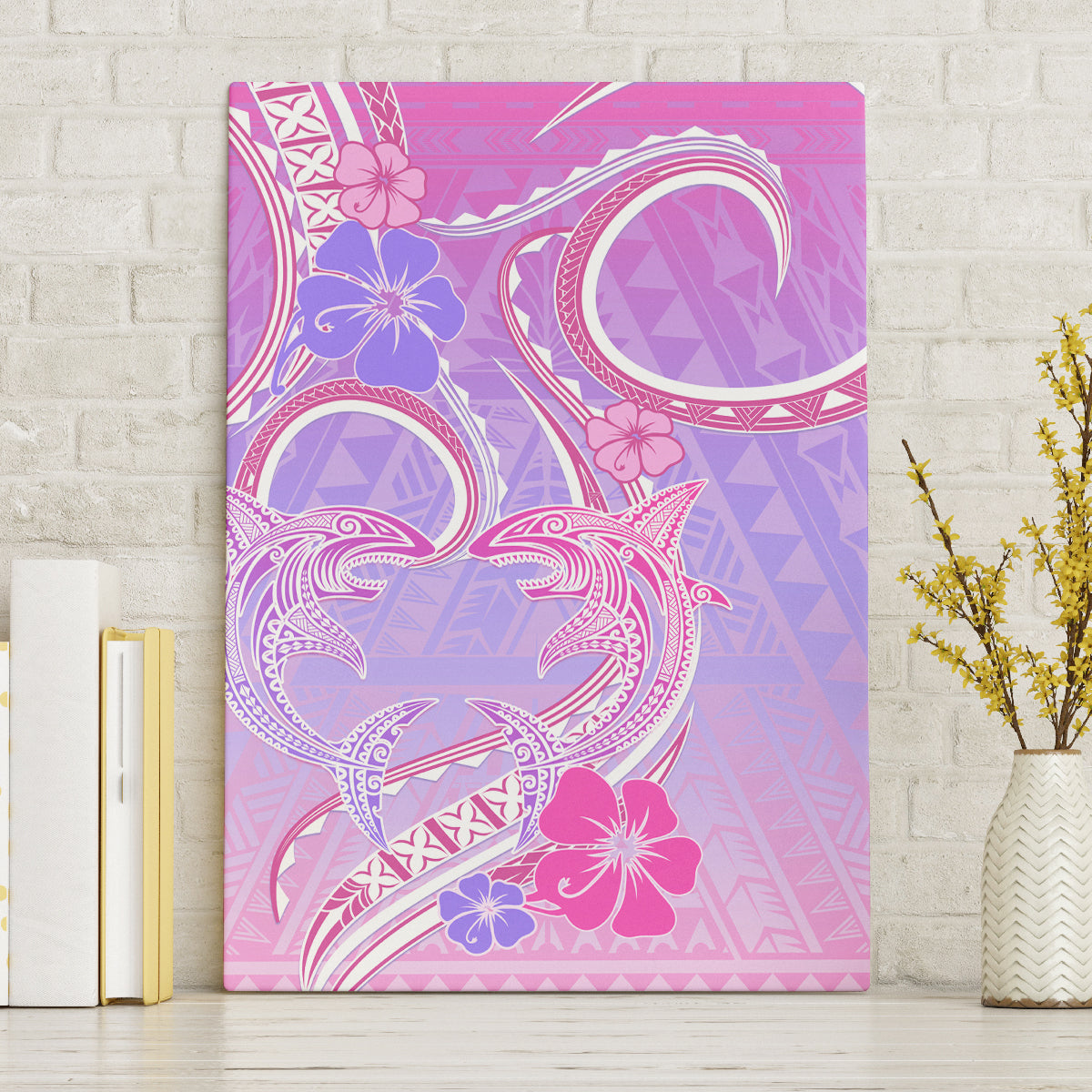 Polynesian Shark Valentine Canvas Wall Art Sweet Unique Version LT01 Without Frame Pink - Polynesian Pride