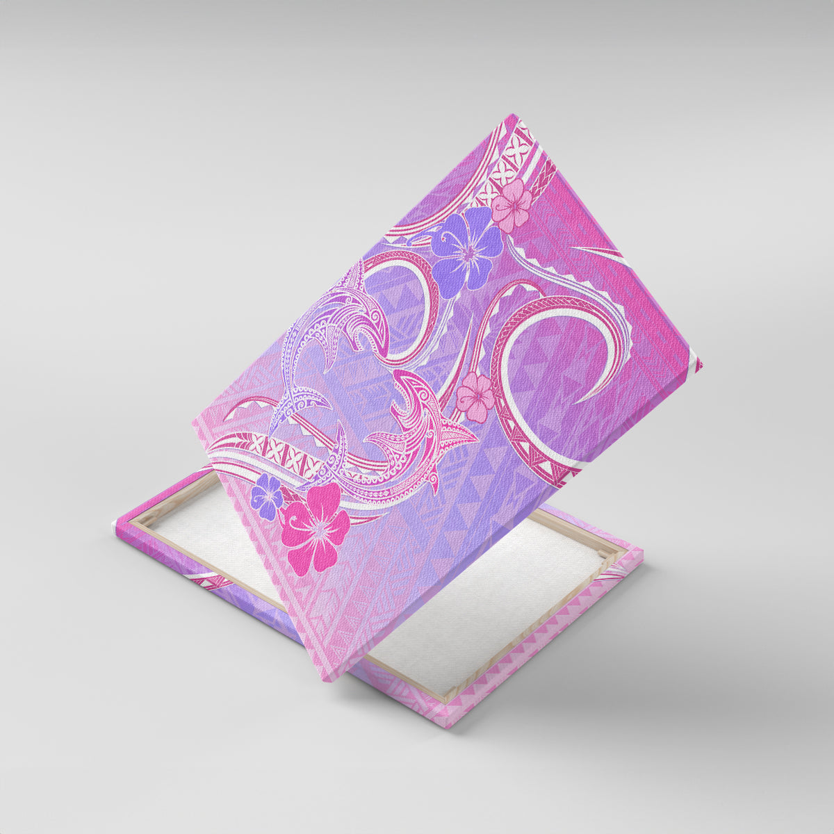 Polynesian Shark Valentine Canvas Wall Art Sweet Unique Version LT01 With Frame Pink - Polynesian Pride