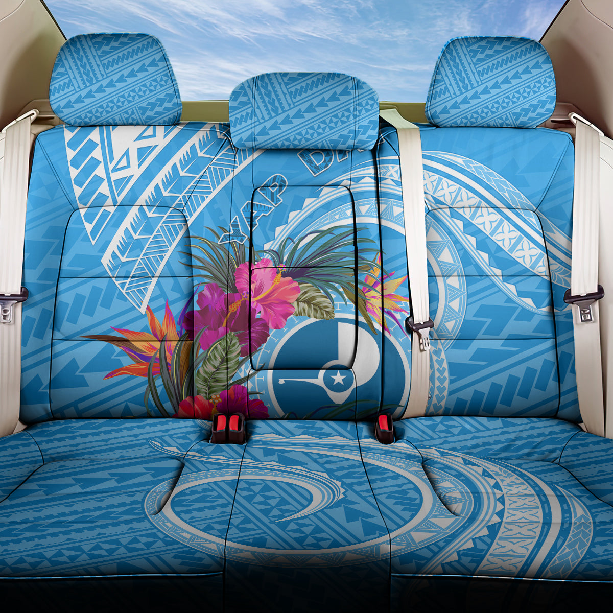 Yap Day Back Car Seat Cover Nam nu Waqab Tropical Flower LT01 One Size Blue - Polynesian Pride