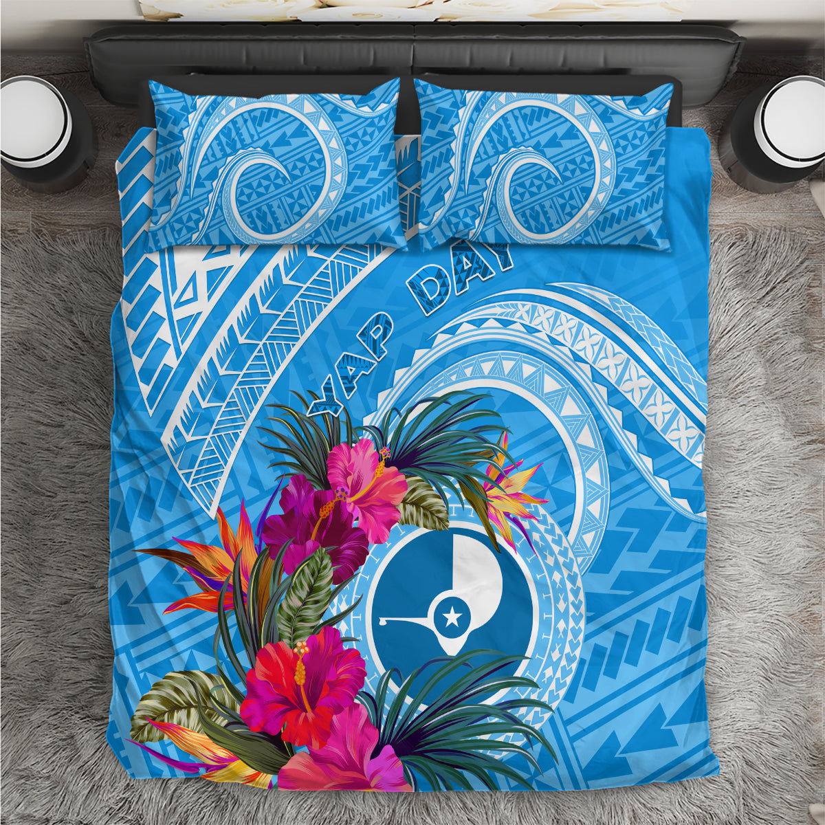 Yap Day Bedding Set Nam nu Waqab Tropical Flower LT01 Blue - Polynesian Pride