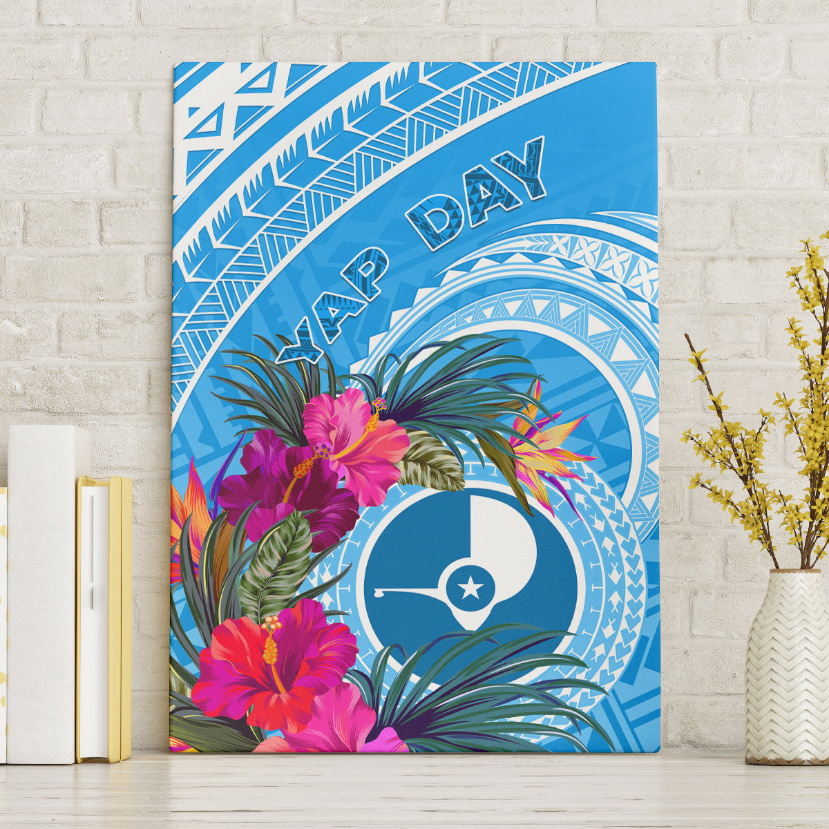Yap Day Canvas Wall Art Nam nu Waqab Tropical Flower LT01 Without Frame Blue - Polynesian Pride